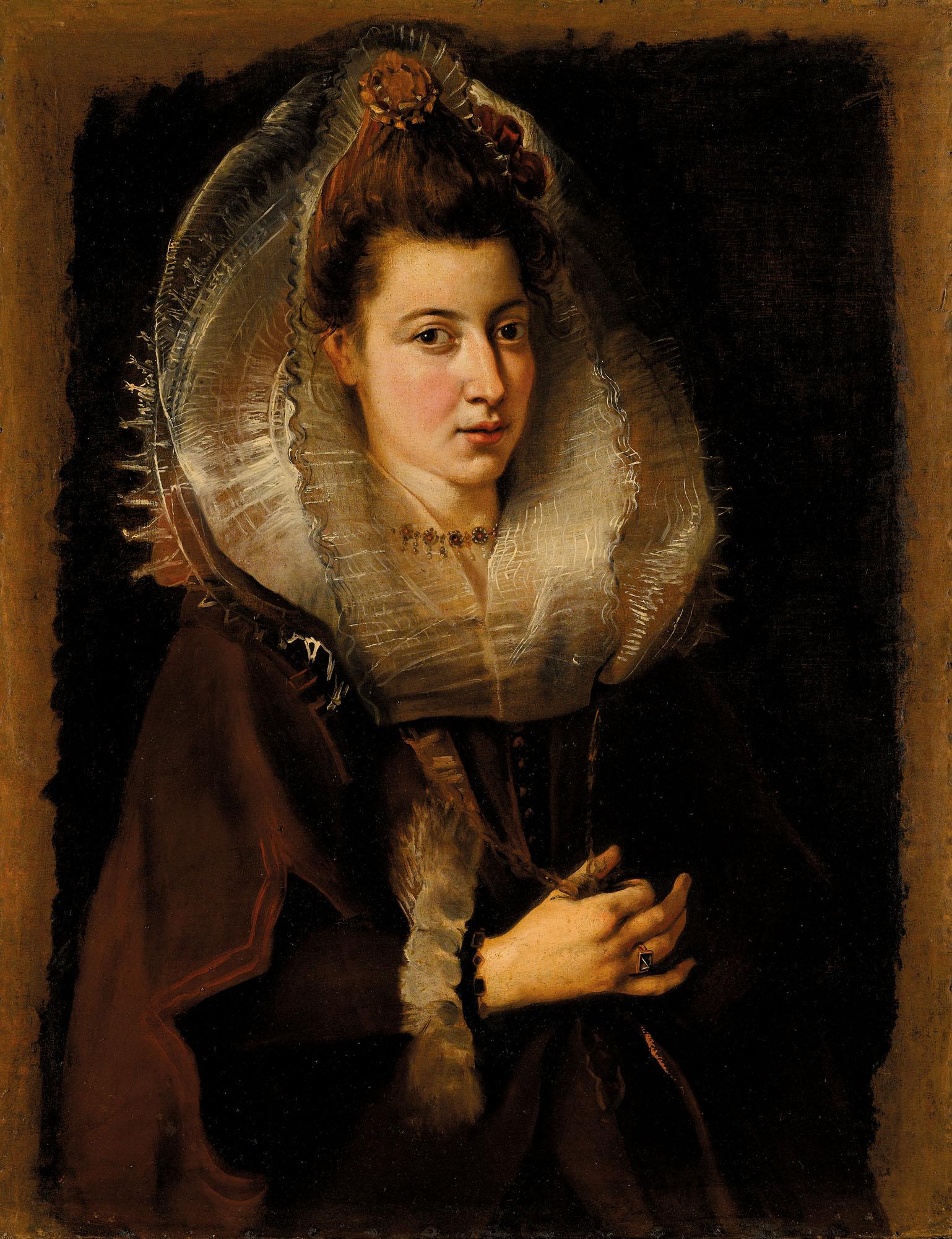 Sir Peter Paul Rubens - Portrait of a young woman, half-length, holding a chain