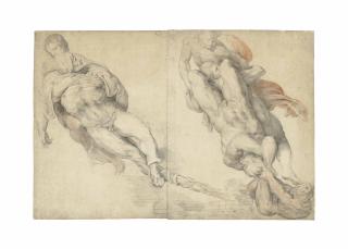 Sir Peter Paul Rubens - Two Nude Men Dragged Down By Demons And Lifted Up By Three Partly Robed Figures, After Michelangelo