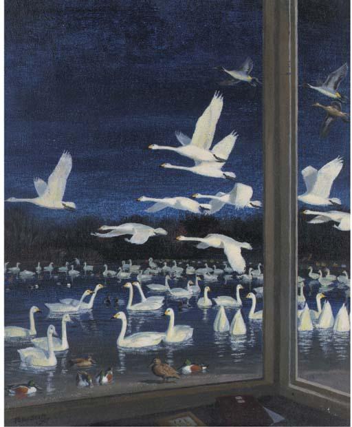 Sir Peter Scott - Berwick swans and mallards