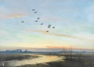 Sir Peter Scott - Ducks at Sunset