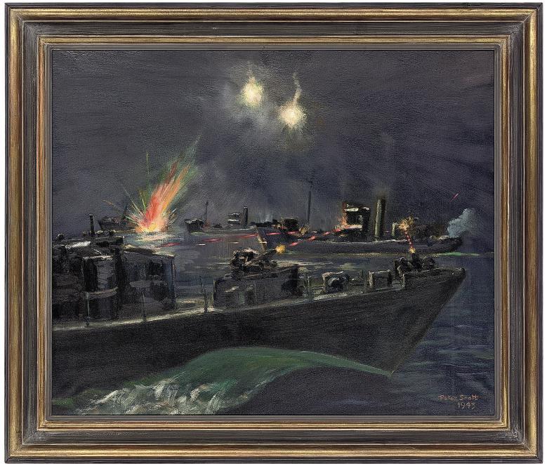 Sir Peter Scott - Range 60 yards - S.G.Bs. against Trawlers off Cap d\'Antifer, 27th September 1943