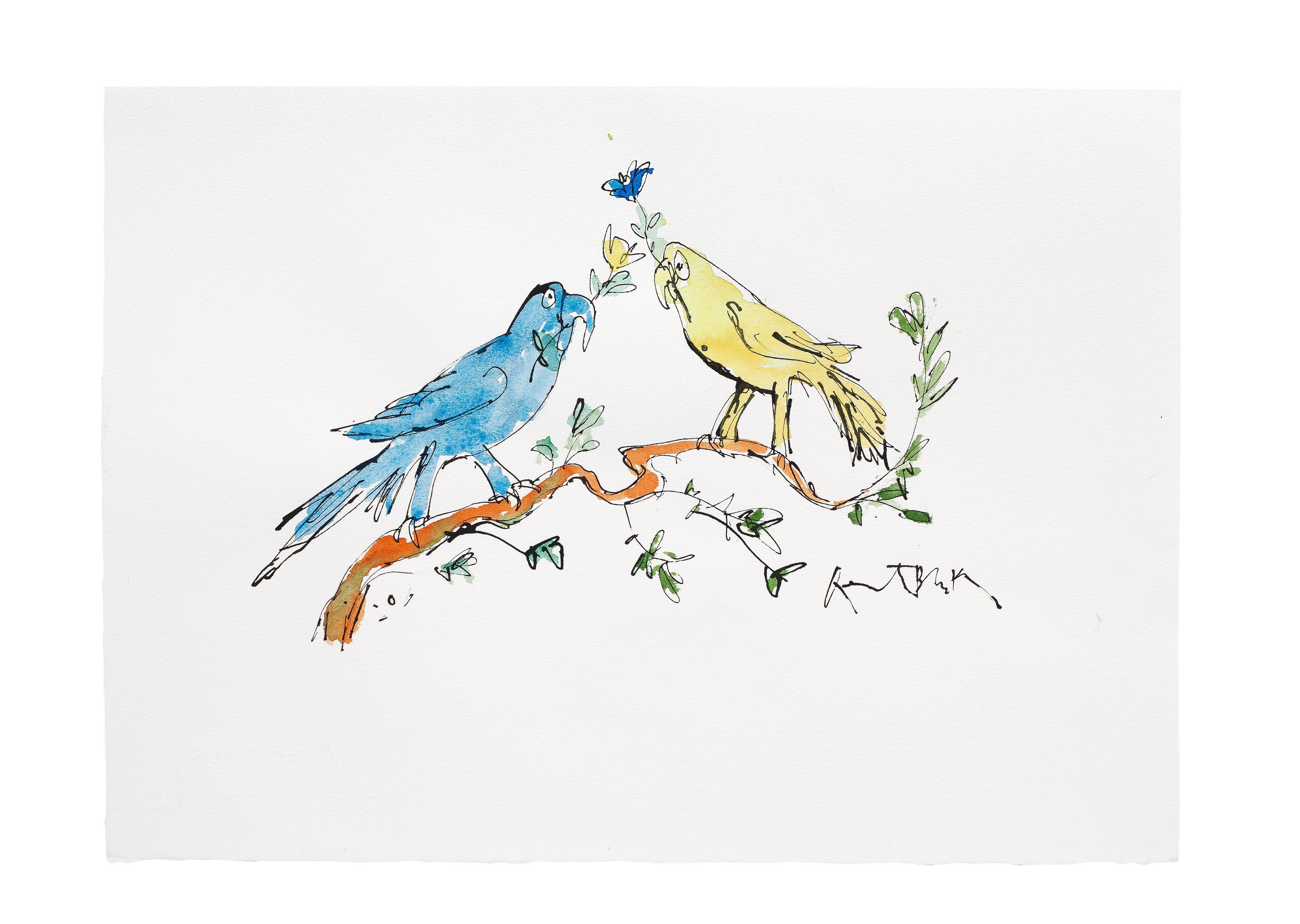 Sir Quentin Blake - Birds in Yellow and Blue No.6 (unframed)