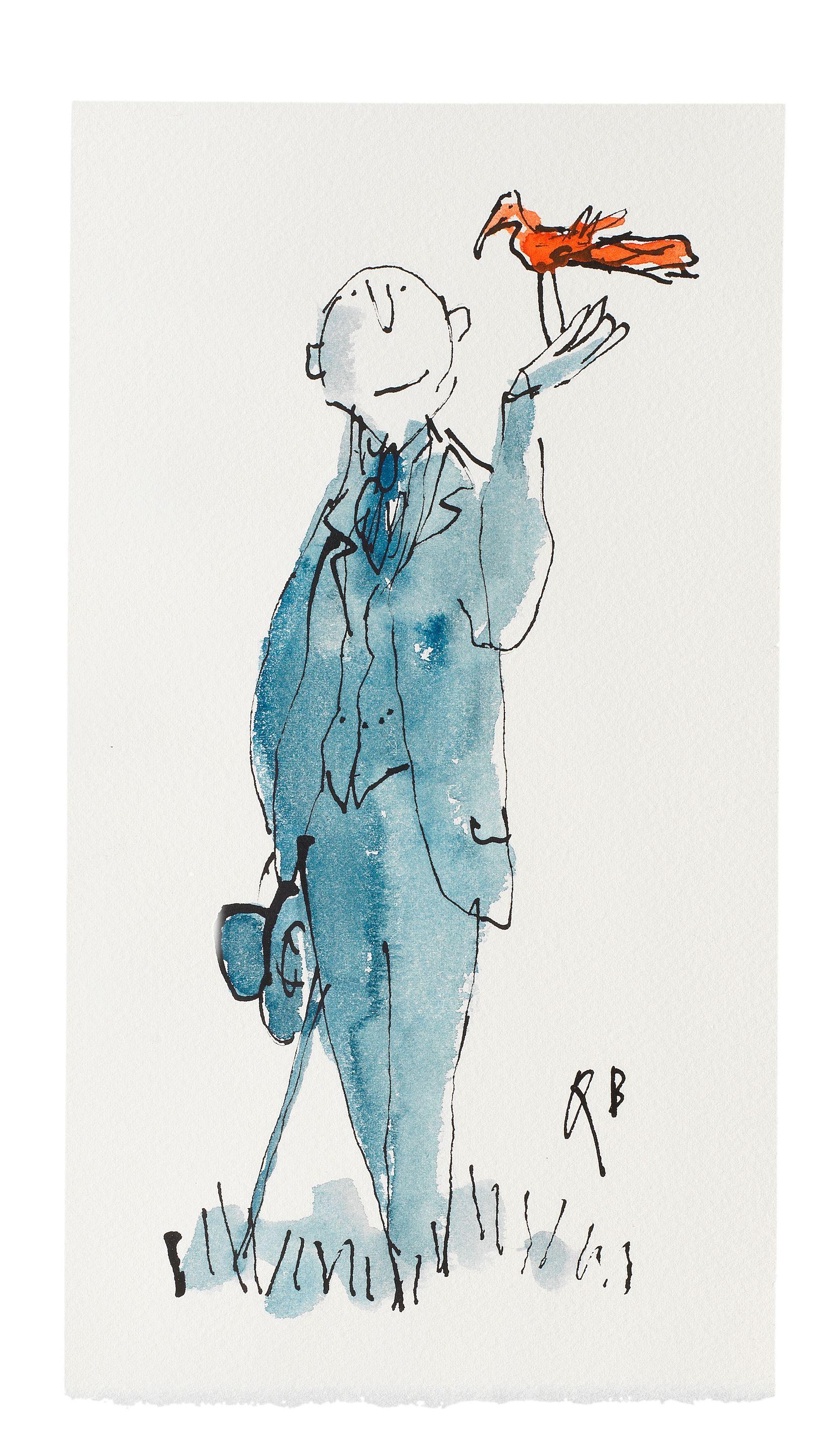 Sir Quentin Blake - Gentleman with Bird No. 4