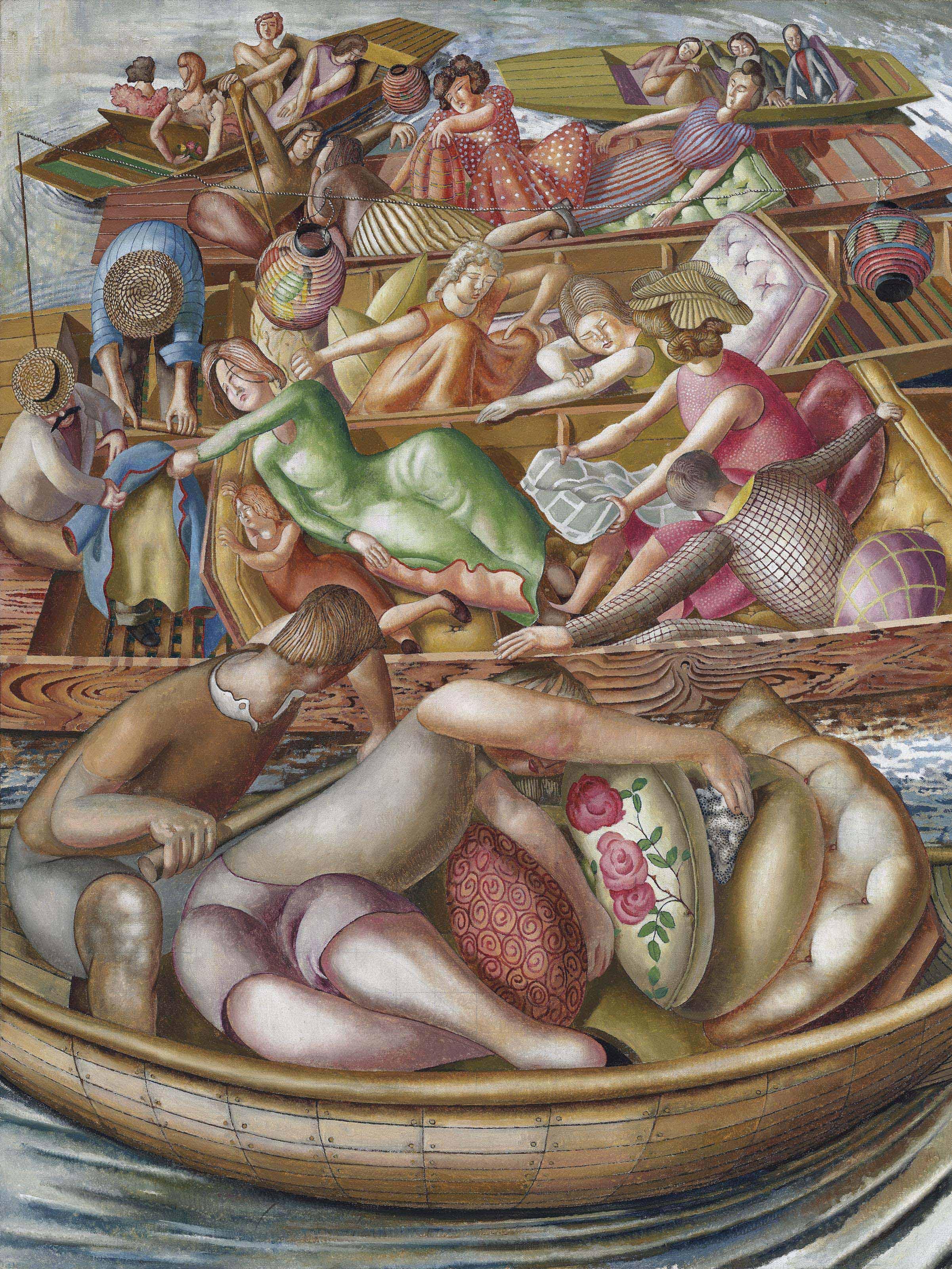 Sir Stanley Spencer, R.A. - Christ Preaching At Cookham Regatta: Conversation Between Punts