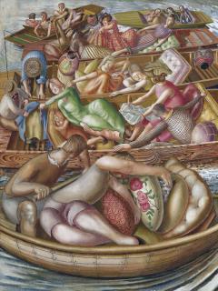 Sir Stanley Spencer, R.A. - Christ Preaching At Cookham Regatta: Conversation Between Punts