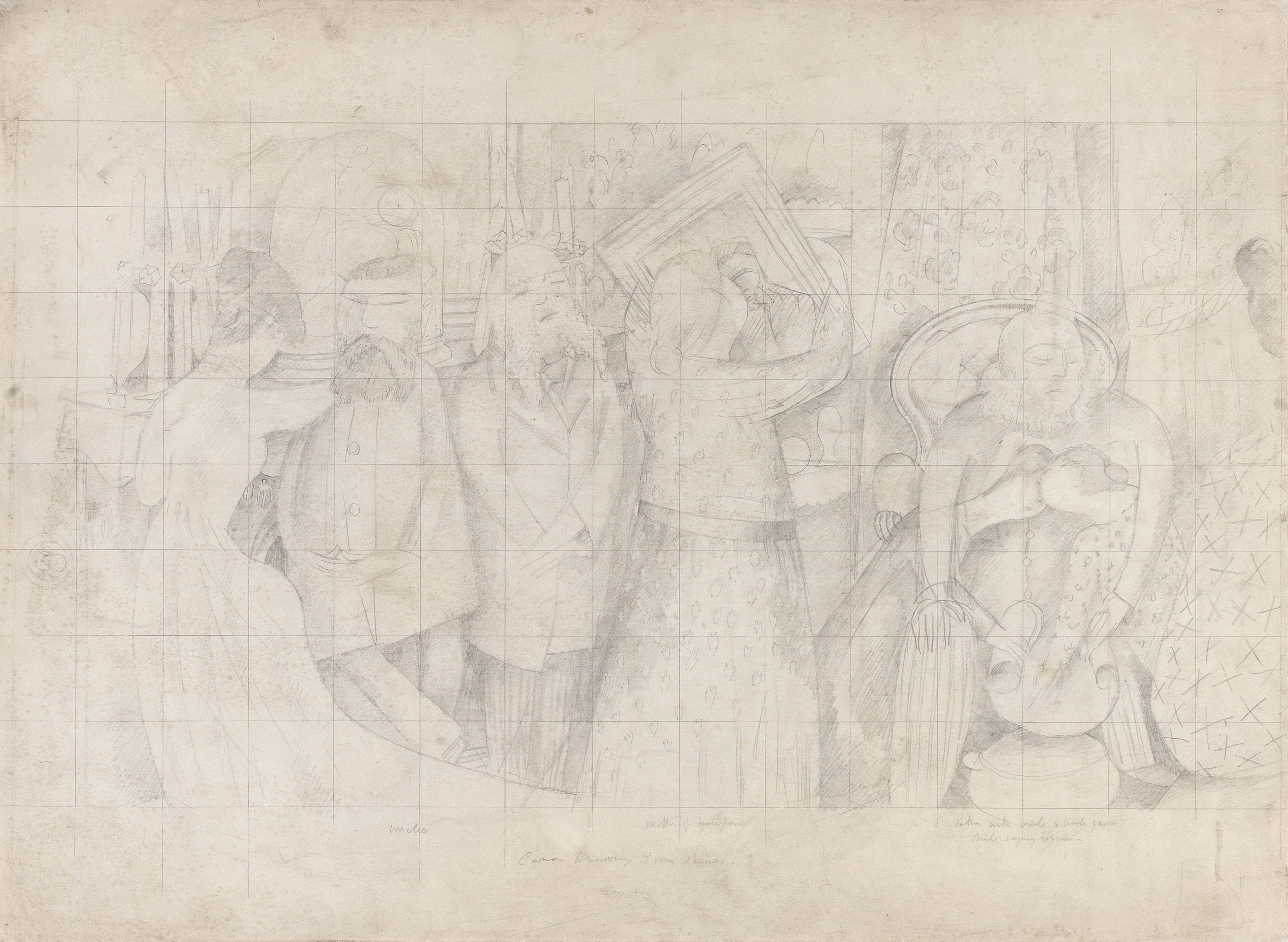 Sir Stanley Spencer R.A. - Drawing for the Marriage at Cana, Bride & Bridegroom (Drawing Room Scenes)