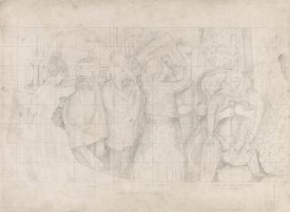 Sir Stanley Spencer R.A. - Drawing for the Marriage at Cana, Bride & Bridegroom (Drawing Room Scenes)