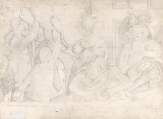 Sir Stanley Spencer R.A. - Drawing for the Marriage at Cana, Bride Reading Congratulation Letters (Hall Scenes)