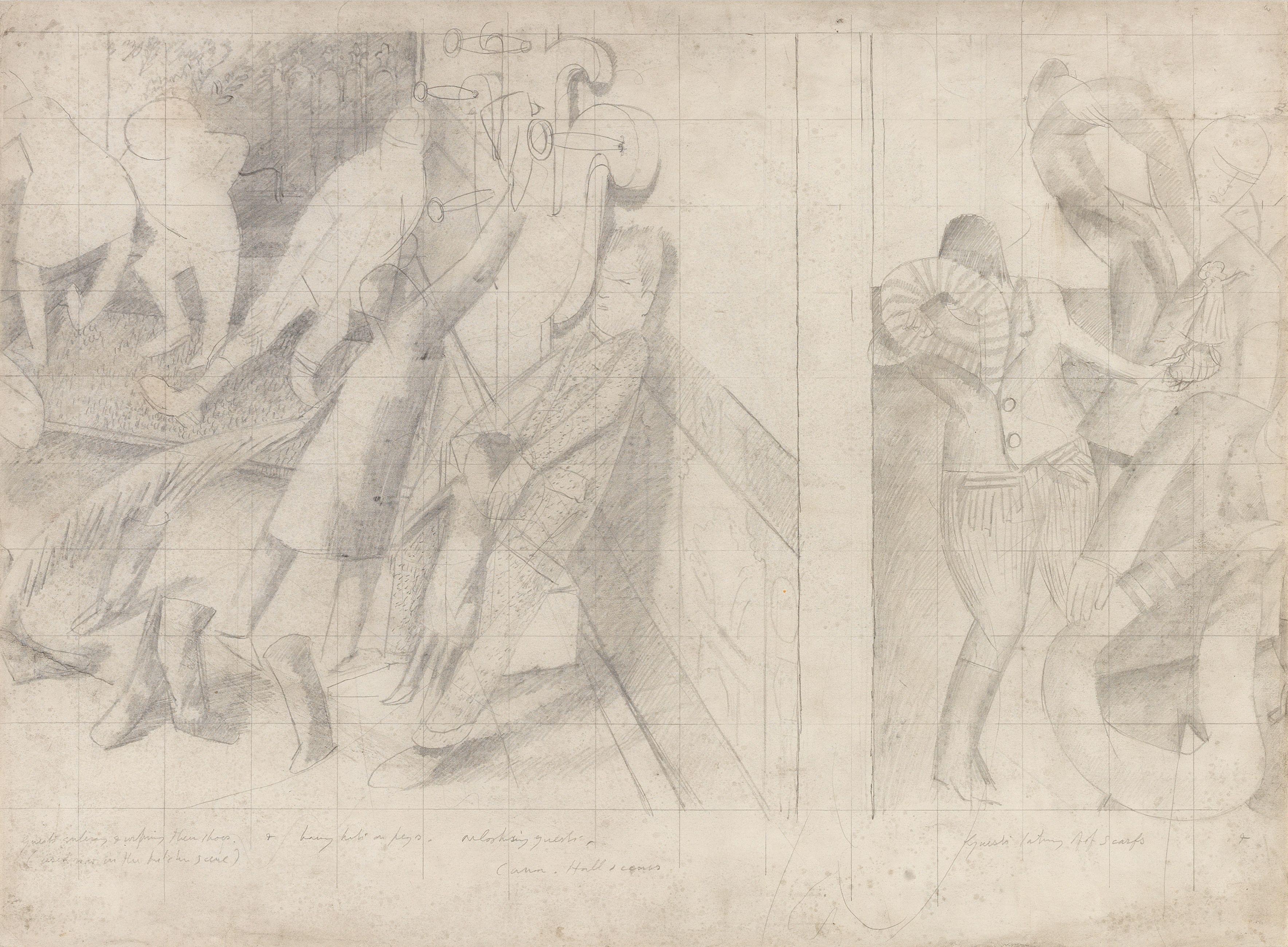 Sir Stanley Spencer R.A. - Drawing for the Marriage at Cana, Guests Entering (Hall Scenes)