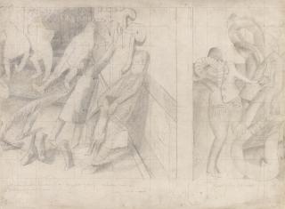 Sir Stanley Spencer R.A. - Drawing for the Marriage at Cana, Guests Entering (Hall Scenes)