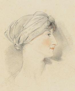 Sir Thomas Lawrence, P.R.A. - Portrait head of Mrs Jens Wolff, in profile to the right, wearing a turban