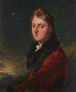 Sir Thomas Lawrence, P.R.A. - Portrait of a gentleman, traditionally identified as Master Gregory Shaw, half-length, in a red coat, in a landscape
