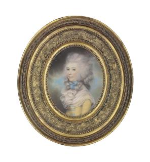 Sir Thomas Lawrence, P.R.A. - Portrait of a lady, half-length, in a yellow dress with blue ribbons