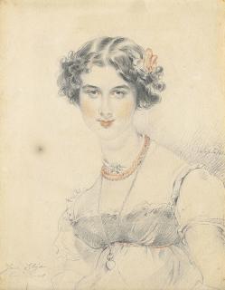 Sir Thomas Lawrence, P.R.A. - Portrait Of A Young Lady, Half-Length, A Flower In Her Hair And Wearing A Heart-Shaped Pendant