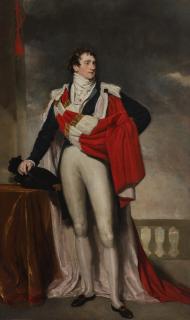 Sir Thomas Lawrence, P.R.A. - Portrait of Charles Gardiner, 1st Earl of Blessington (1782-1829), full-length, in coronation robes, by a draped table and balustrade