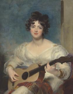 Sir Thomas Lawrence, P.R.A. - Portrait of Elizabeth Blake, Lady Wallscourt (1805-1877), three-quarter-length, playing a guitar