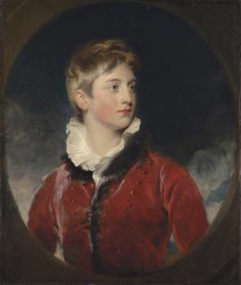 Sir Thomas Lawrence, P.R.A. - Portrait of Frederick William Stewart, 4th Marquess of Londonderry, K.P., M.P. (1805-1872), when a boy, half-length, in a red coat, in a feigned oval