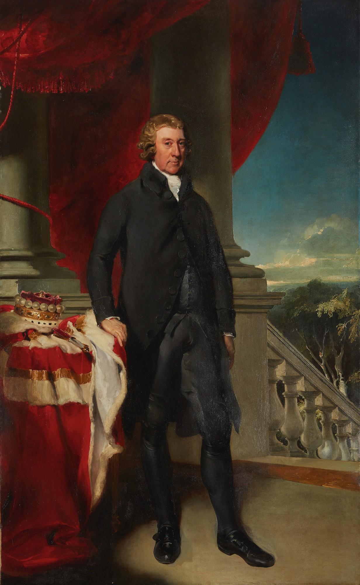 Sir Thomas Lawrence, P.R.A. - Portrait of Thomas Dawson, 1st Viscount Cremorne, full length, with his hand resting on a table