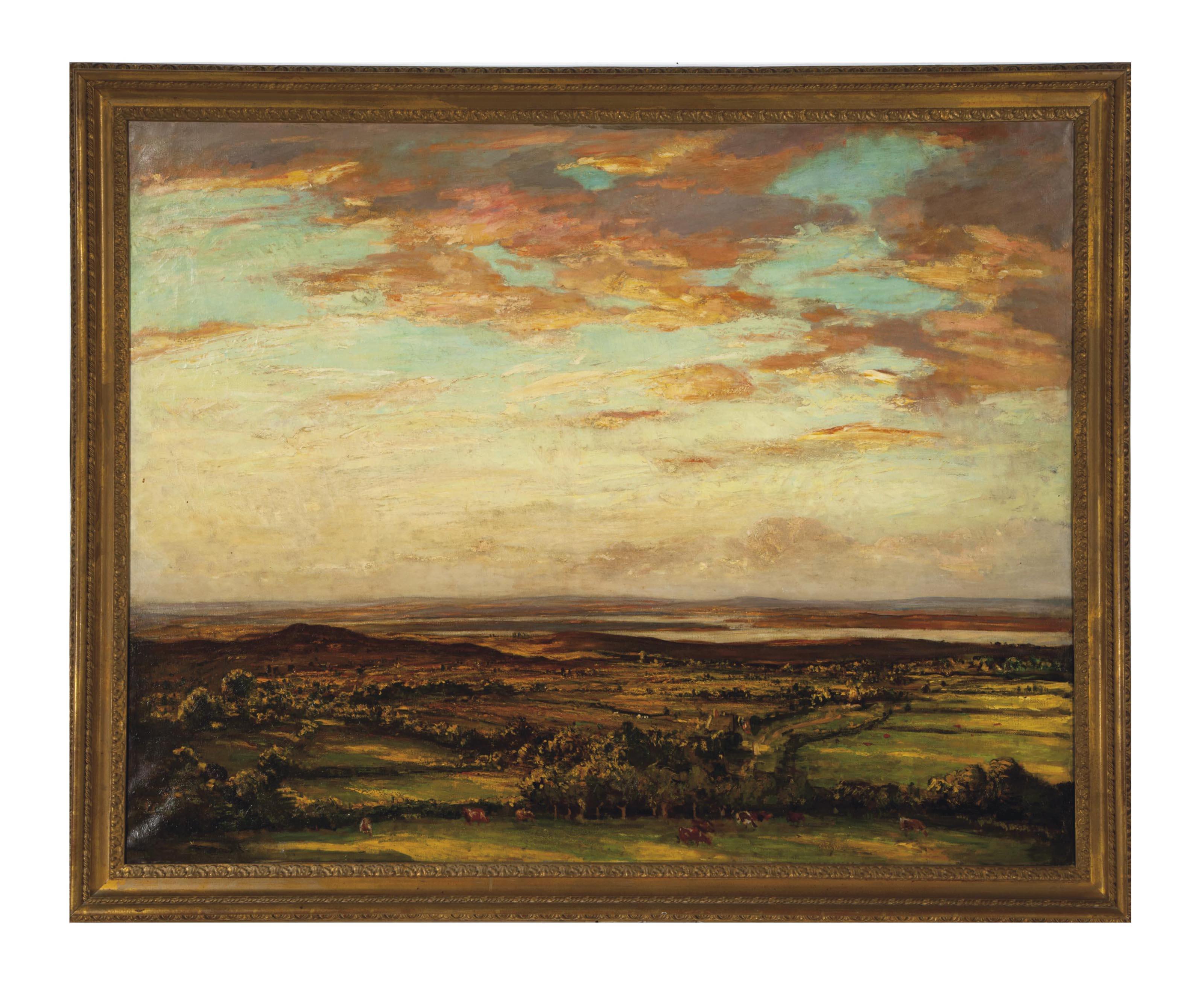 Sir Walter Westley Russell - A panoramic landscape with cows in the foreground
