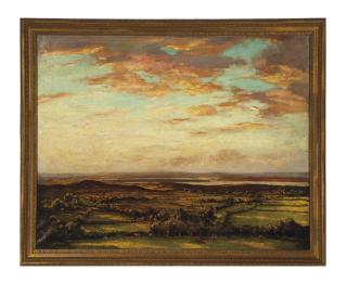 Sir Walter Westley Russell - A panoramic landscape with cows in the foreground