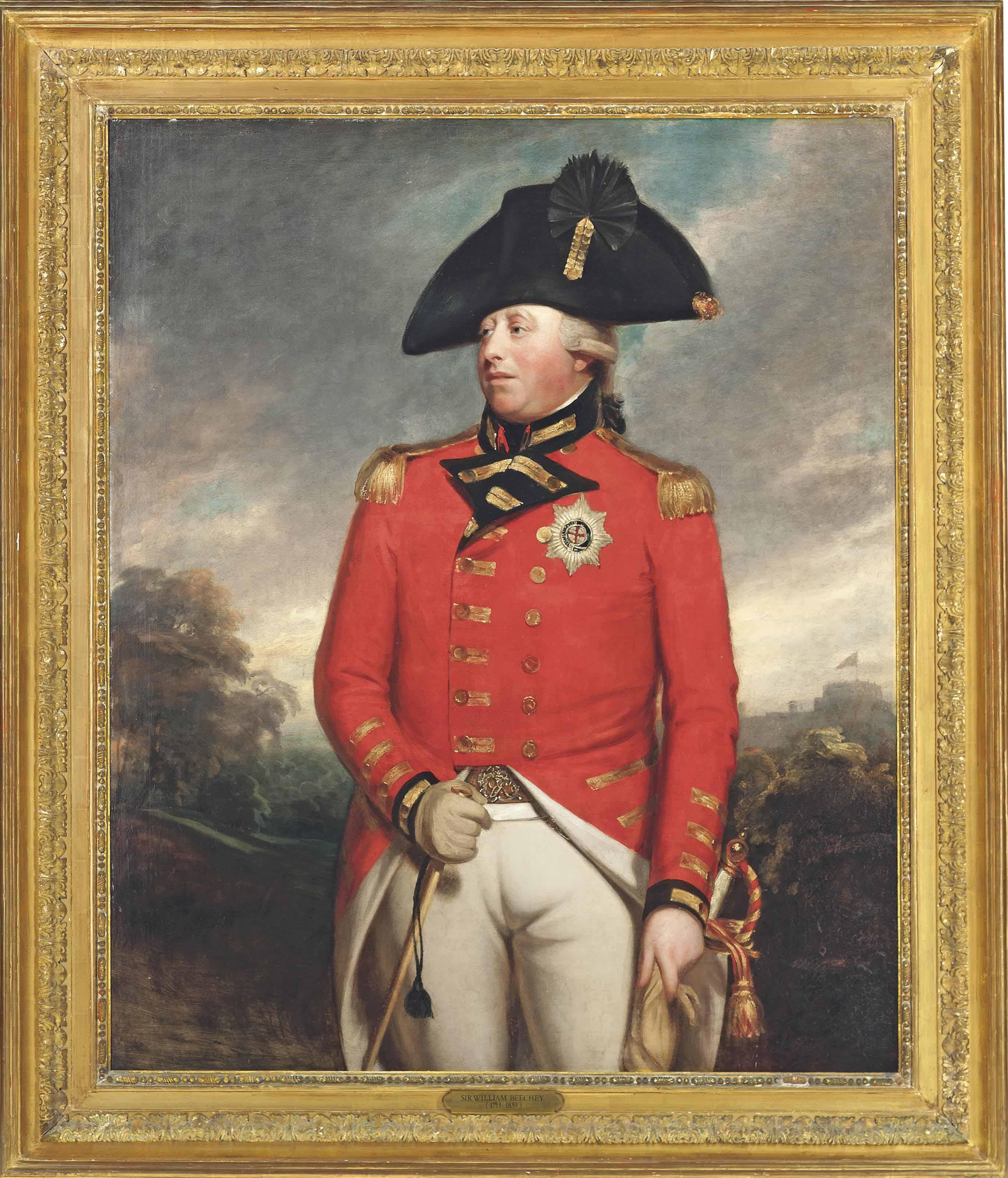 Sir William Beechey, R.A. - Portrait Of King George Iii (1738-1820), Three-Quarter-Length, In Field Marshal\'S Uniform, With The Star Of The Order Of The Garter, With Windsor Castle Beyond