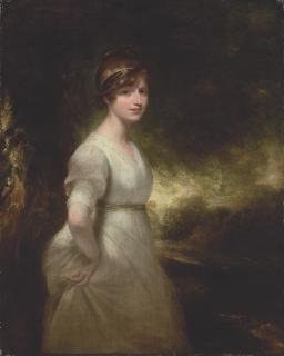 Sir William Beechey, R.A. - Portrait of Lady Godolphin, three-quarter-length, in a white dress and a jewelled headband