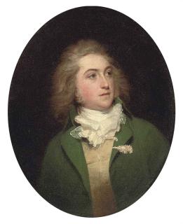 Sir William Beechey, R.A. - Portrait of Lieutenant Paul Sandby (1765-1793), aged 25, small half-length, in a green coat, buff waistcoat and white stock
