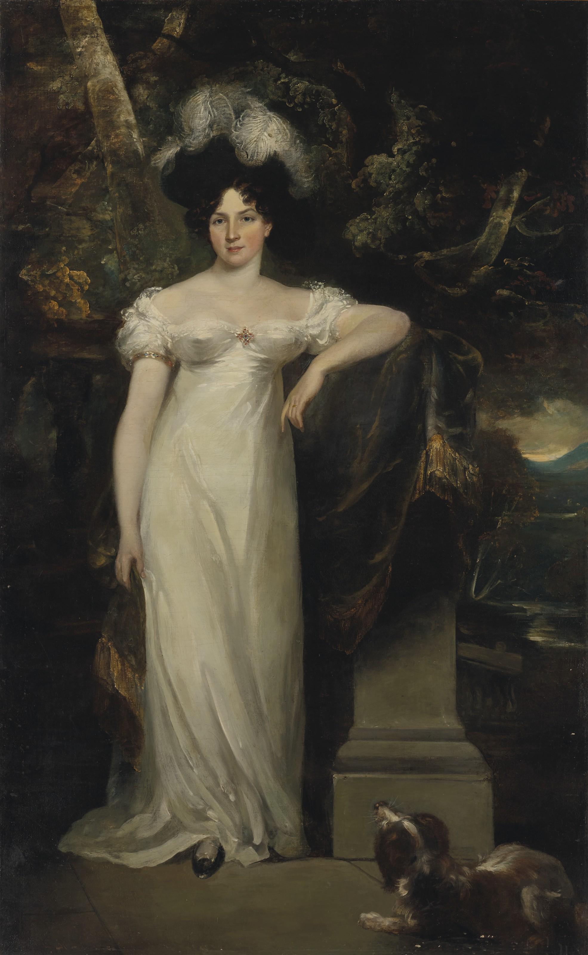 Sir William Beechey, R.A. - Portrait of Mrs. Lennox, afterwards Lady Ashley, full-length, in a landscape
