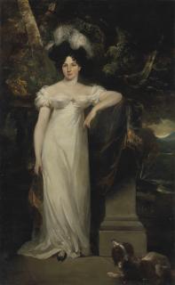 Sir William Beechey, R.A. - Portrait of Mrs. Lennox, afterwards Lady Ashley, full-length, in a landscape