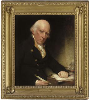 Sir William Beechey, R.A. - Portrait of Warren Hastings, seated at a writing table with his left hand on a letter signed with his name