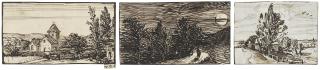 Sir William Blake Richmond, R.A. - Three landscape studies: Sunday morning; Saturday night; and A wooded landscape with a fence