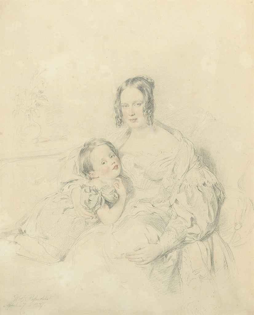 Sir William Charles Ross, R.A. - A double portrait of a woman and child (illustrated); Portrait of a female nude, half-length, her right arm outstretched; and Portrait of a woman, bust-length, facing right