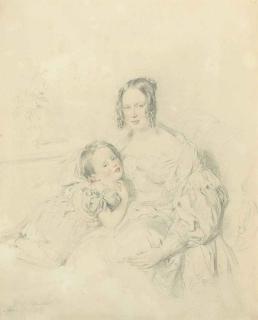 Sir William Charles Ross, R.A. - A double portrait of a woman and child (illustrated); Portrait of a female nude, half-length, her right arm outstretched; and Portrait of a woman, bust-length, facing right