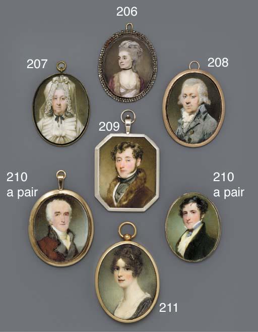 Sir William Charles Ross, R.A. - Randolph, 9th Earl of Galloway (1800-1873), facing left in fur-bordered brown coat, white waistcoat and black stock, curling brown hair and sideburns