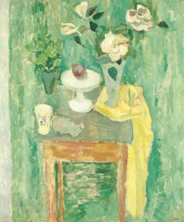 Sir William George Gillies, R.S.A., P.R.S.W., R.A. - Green Still Life With Roses