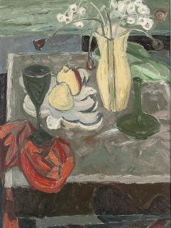 Sir William George Gillies, R.S.A., P.R.W.S., R.A. - Still Life With A Red Cloth