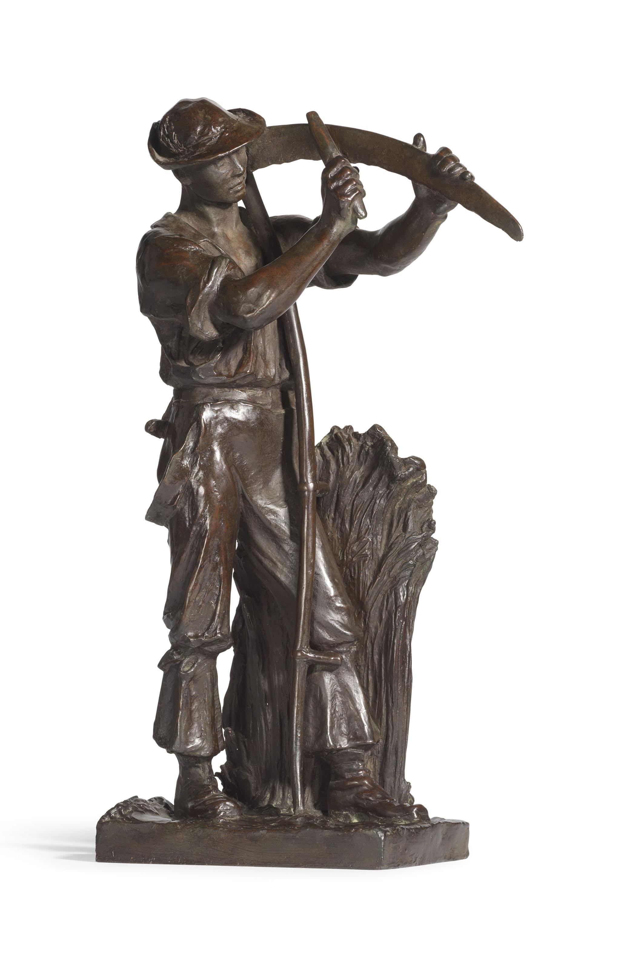 Sir William Hamo Thornycroft, R.A. - A Mower Whetting his Scythe