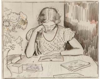 Sir William Nicholson - A Girl Reading at a Table