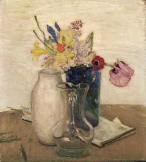 Sir William Nicholson - Flowers and glass jug