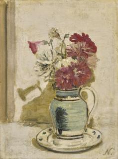 Sir William Nicholson - Petunias And Chrysanthemums In A Mocha Jug