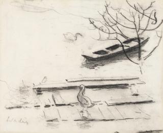 Sir William Nicholson - Swans and a Punt, Chartwell