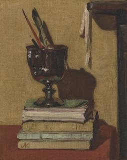Sir William Nicholson - Vase and Books on a Red Table