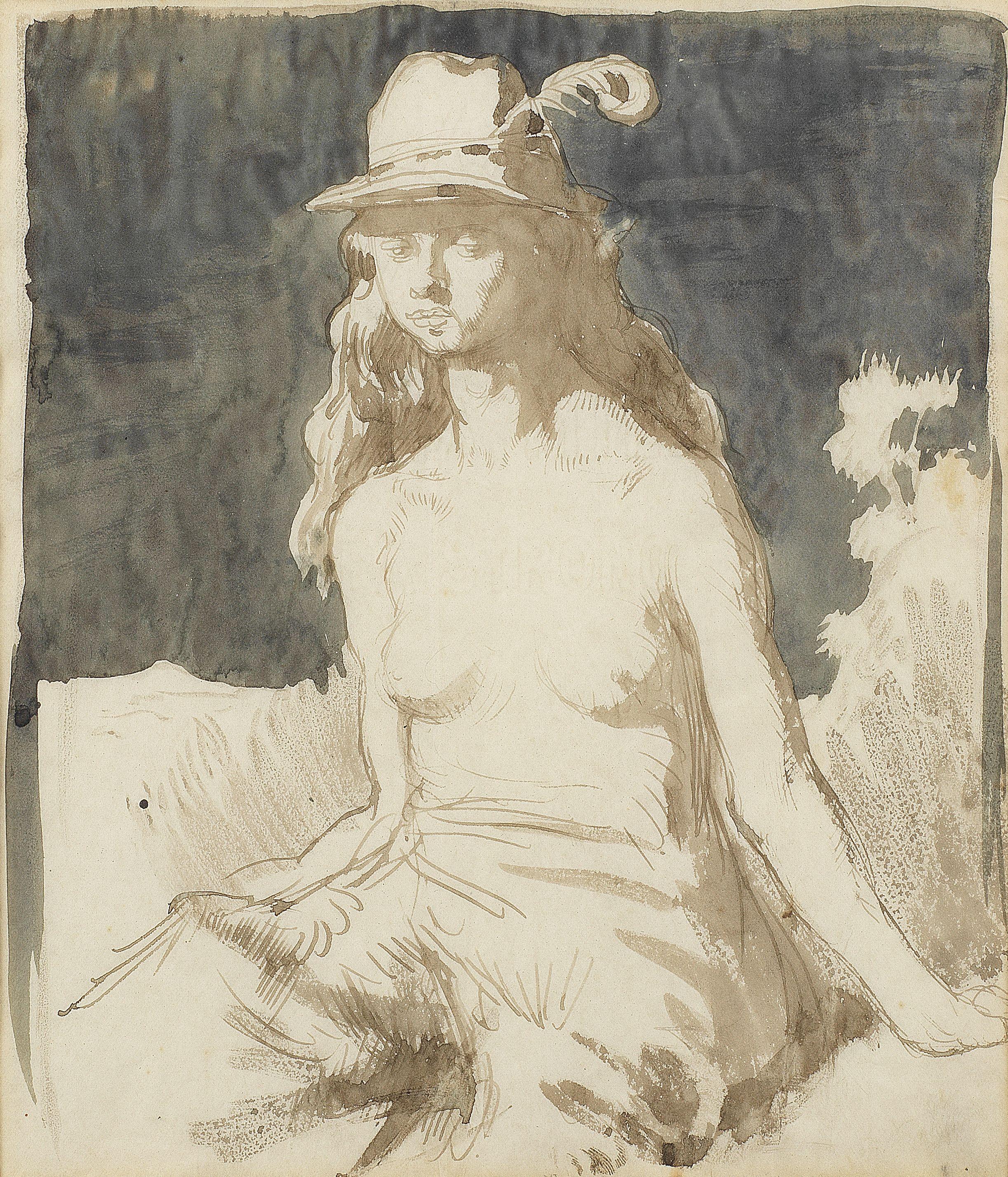 Sir William Orpen N.E.A.C., R.A., H.R.H.A. - Study of an Art School model, probably Emily Scobel 28.5 x 21.8 cm. (11 1/4 x 8 1/2 in.) (sheet); 23.8 x 21 cm. (9 3/8 x 8 1/4 in.) (image)