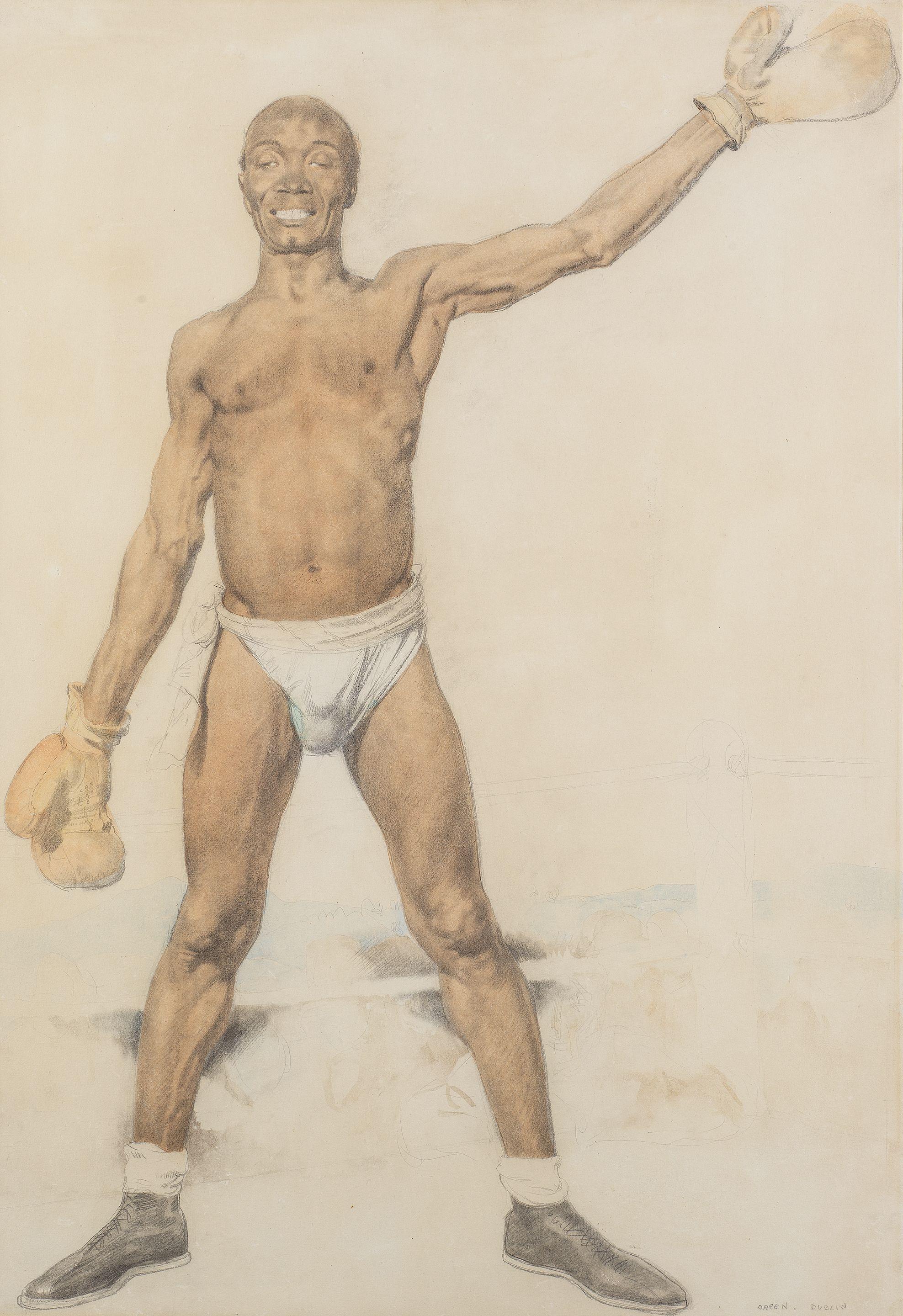 Sir William Orpen N.E.A.C., R.A., H.R.H.A. - The Winner (The Champ) 76 x 53.8 cm. (29 7/8 x 21 1/8 in.)