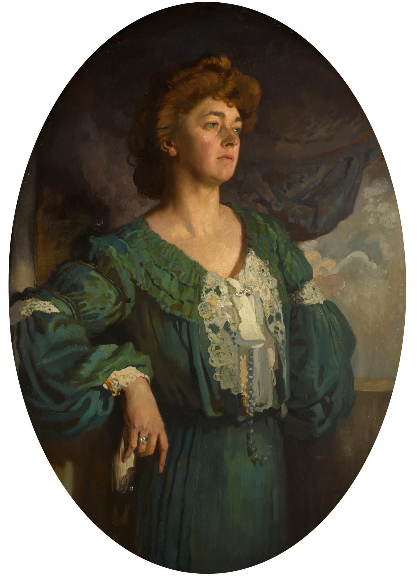 Sir William Orpen R.A., R.H.A. - Portrait of Mary, Lady Gerard in a Green Dress