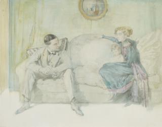 Sir William Orpen, R.W.S., N.E.A.C., R.A., R.H.A. - Mr And Mrs Jack Courtauld And Their Daughter Jeanne On A Settee