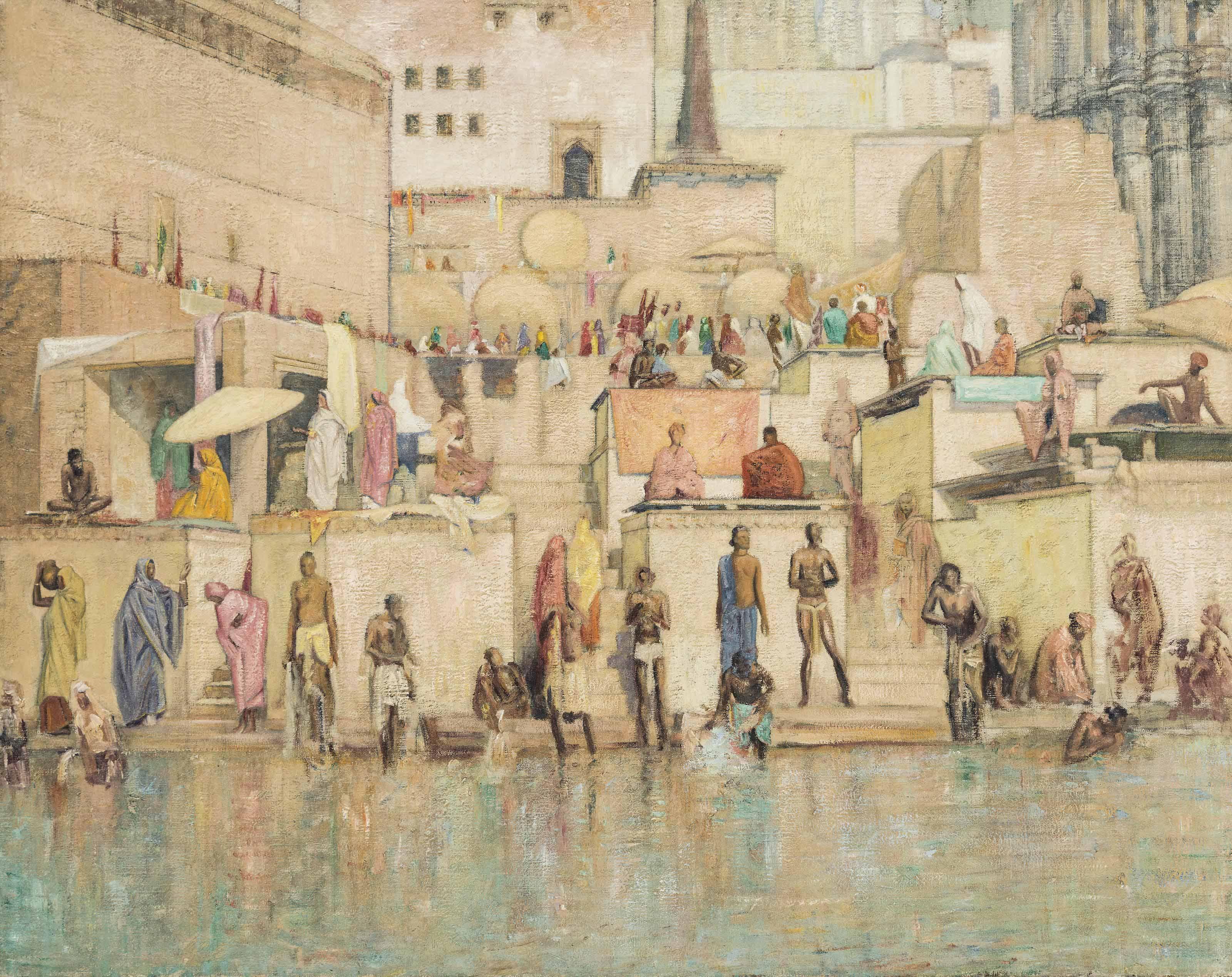 Sir William Rothenstein - Bathing on the Ganges