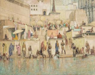Sir William Rothenstein - Bathing on the Ganges