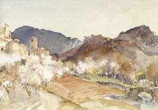 Sir William Russell Flint, R.A., P.R.W.S., R.S.W. - Blossom Time At Vannavey\'S, Near Crest, Drôme, France