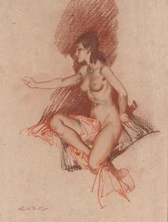 Sir William Russell Flint, R.A., P.R.W.S., R.S.W. - Study of a seated female nude with her right arm outstretched
